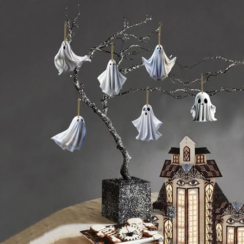 Halloween Ghost Hanging Ornaments Set - 6 Cute Acrylic Decor