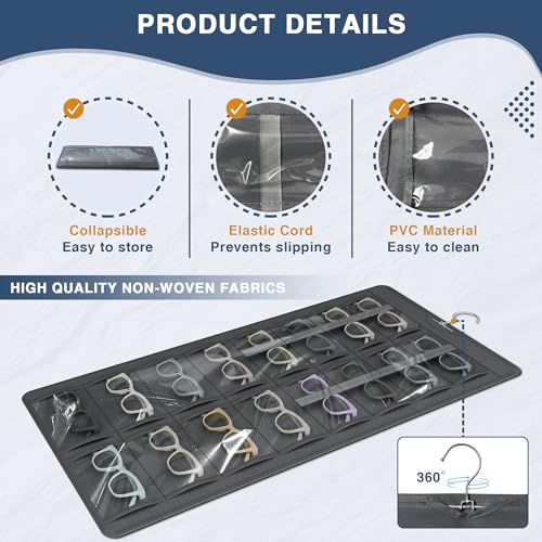 Dark Gray Hanging Sunglasses Organizer with 32 Slots