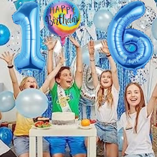 10th Birthday Balloon Decorations Set - 23 Pcs Blue Foil & Latex