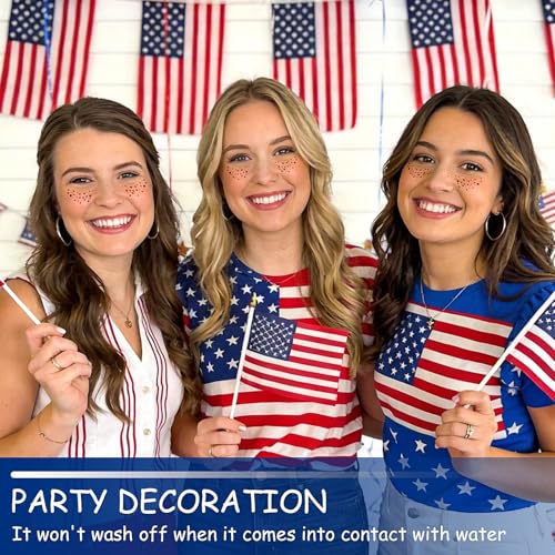 SARATA Red White and Blue Glitter Freckles Face Tattoos 6Pcs