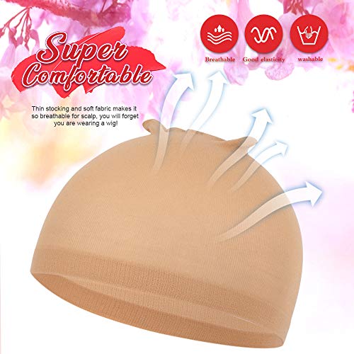 Fandamei 6 Pcs Stretchy Nylon Wig Caps for Women - Light Brown