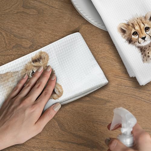 Leopard Lion Kids Hand Towels Set 16x24 Inch Waffle Kitchen Dish Towels