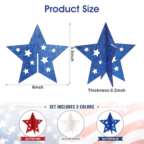 Patriotic Wooden Star Decorations Set of 3 for 4th of July