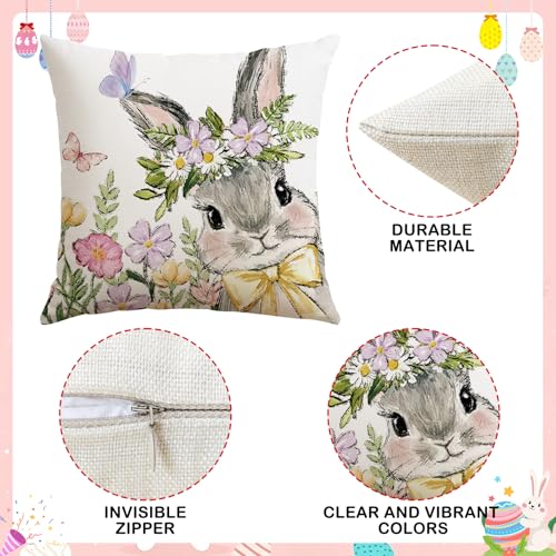 Artscope Easter Rabbit Throw Pillow Covers 18x18 Inch - Set of 4