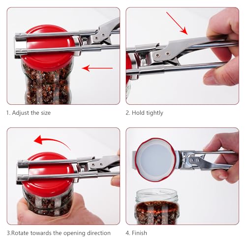 Adjustable Stainless Steel Jar & Bottle Opener - Ergonomic Lid Gripper