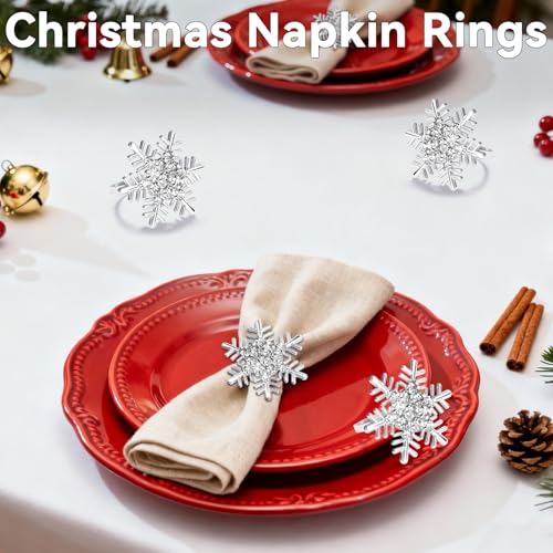 Silver Snowflake Napkin Ring Set of 24 - Christmas Holiday Table Decor