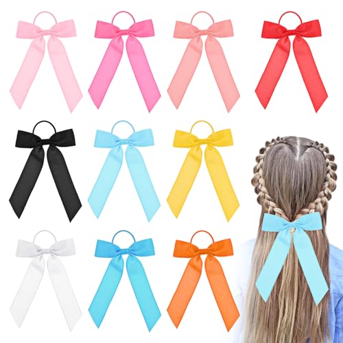 Grevosea 10 Pcs Hair Ribbons Bow Hair Ties Elastic Ponytail Holders