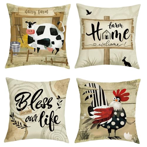 Farmhouse Animal Throw Pillow Covers - Set of 4, 18x18 Velvet