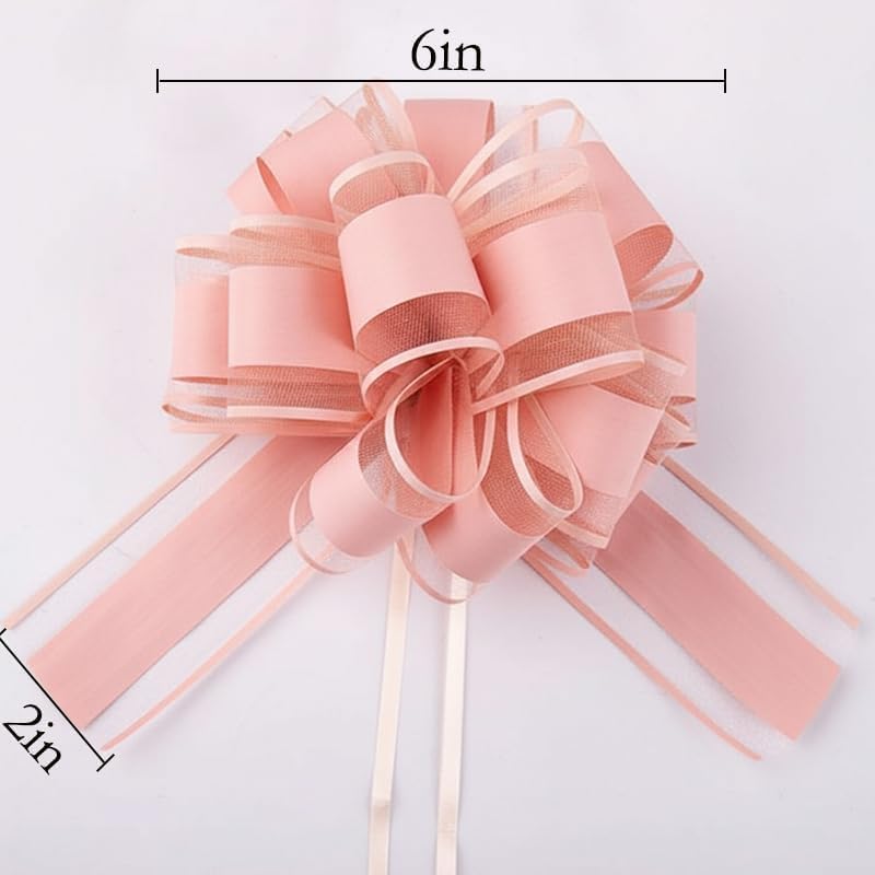 Skiennix 8 PC Large Pull Bows - 6-Inch Pink Gift Wrapping Ribbons for Parties & Weddings