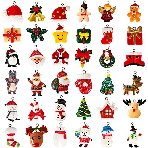 Mini Resin Christmas Ornaments Set - 36 Tiny Holiday Decorations with String