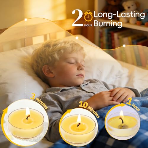 MAKALONE 12-Pack Pure Beeswax Tea Light Candles, 2-Hour Smokeless Burn
