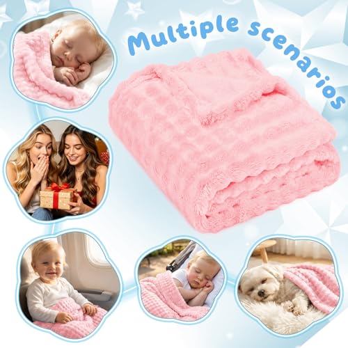 KIVEE Pink Fleece Baby Blanket - Soft 30" x 40" Fuzzy Throw for Crib