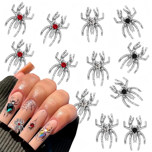BYJKYEN Silver Spider Nail Charms 15pcs Alloy Halloween Rhinestones