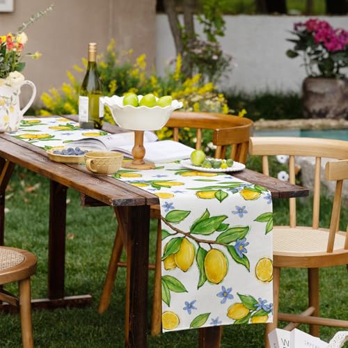 Lemon Fruit Table Runner 13x36 Inch - Burlap Floral Decor