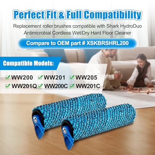 Smilefil Microfiber Brush Rollers for Shark Steam & Scrub WW200 WW201 WW205 WW201Q – 2 Pack with Cleaning Brush