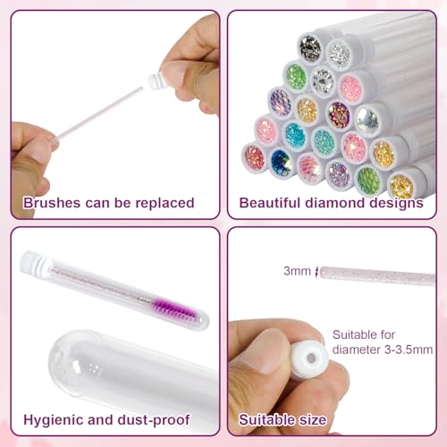 Diamond Eyelash Spoolie Brushes Set with Reusable Tubes, 10 Pack