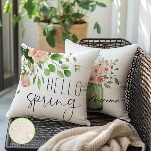RABUSOFA Waterproof Spring Pillow Covers 18x18 Inch Set of 4