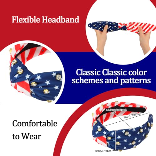 WHAVEL 4th of July Rhinestone Patriotic Knotted Headband 2-Pack