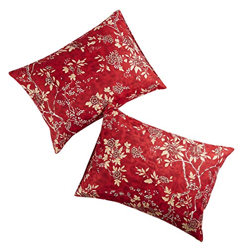 Wake In Cloud Vintage Floral Pillowcases, Red Toile Pattern, 20x26, Set of 2