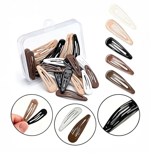 Water Drop Snap Hair Clips 25-Pack Non-Slip Metal Barrettes with Storage Box