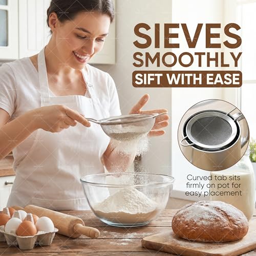 5-Piece Stainless Steel Fine Mesh Strainer Set for Baking & Cooking