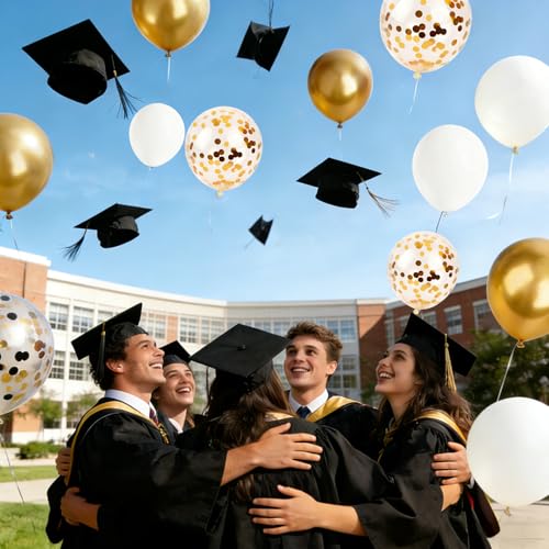Gold and White Confetti Balloons - 50 Pack 12 Inch Set
