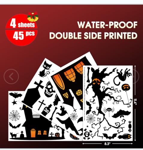 45 PCS Halloween Window Cling Stickers - Castle & Tree Decor for Parties