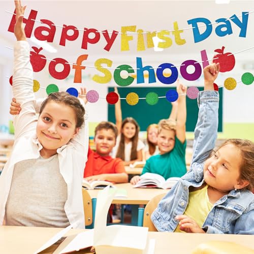Glitter Happy First Day of School Banner - Back to School Decorations
