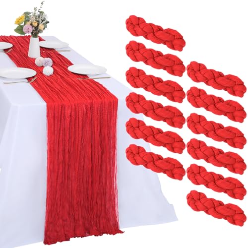 Red Cheesecloth Table Runner 35 x 120 Inches - 12 Pack, 10 Ft Each - Wedding & Party Decor