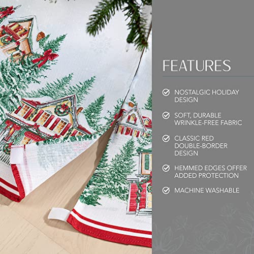 Christmas Tree Skirt 48 Inch Round Holiday Village Snow Scene Fabric Decor