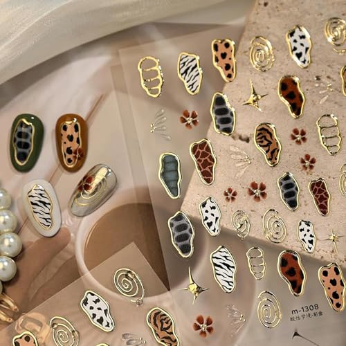 IDDFEVE Leopard Zebra Print Nail Stickers Gold Foil Geometric Decals