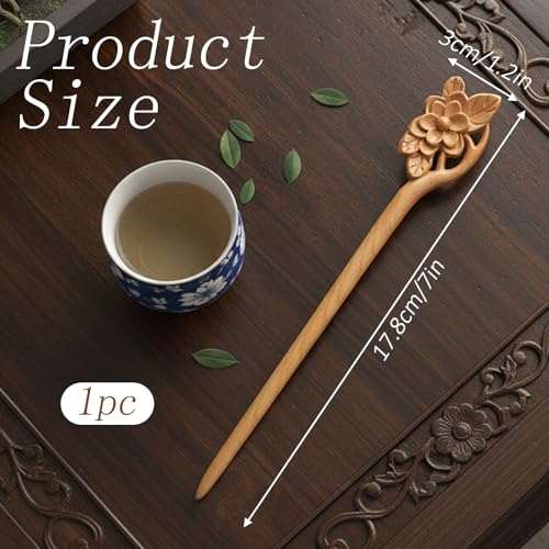 Wooden Hair Stick - Retro Flower Carved Chinese Hair Chopstick Pin