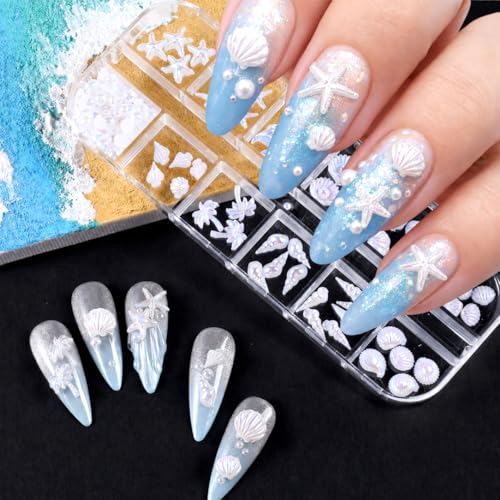 3D Ocean Nail Art Charms Set - Starfish Seashell Resin Gems for Summer Beach Manicure DIY Crafts
