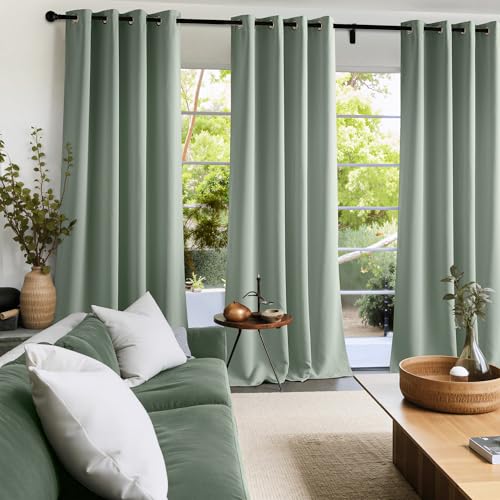 NICETOWN Sage Green Blackout Curtains, 52"W x 90"L Grommet Panels (Set of 2)
