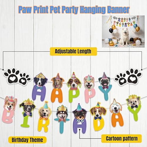 Dog Birthday Banner with 13 Adorable Faces & Paw Prints