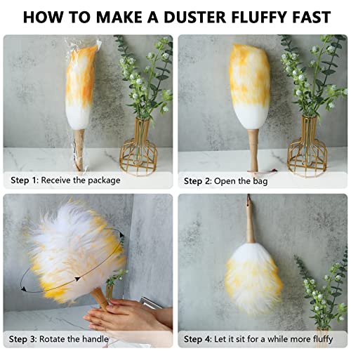 Lambswool Duster with Wooden Handle - 14" Cleaning Tool for Fans, Blinds & Furniture