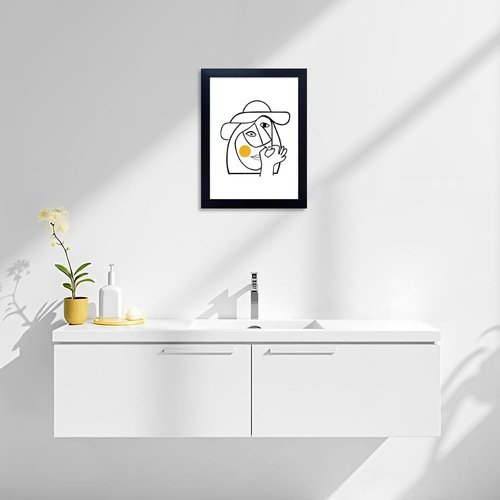 Funny Bathroom Wall Art - Black Framed Humor Print | Picasso-Style Canvas for Guest Bathroom (10L x 8W)