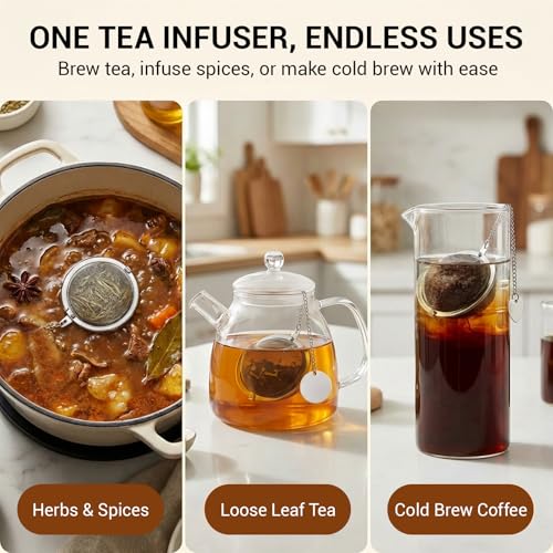 Stainless Steel Tea Infuser 2-Pack - Extra Fine Mesh Strainer & Scoop Clip