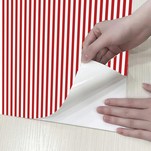 GLOW4U Red Striped Peel and Stick Wallpaper - 17.7x117 Inches