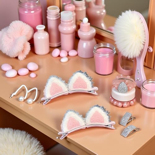 Pink Cat Ear Duckbill Hair Clips - 2Pcs Korean Style Cute Hair Barrettes