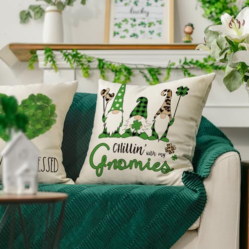 St. Patrick's Day Gnome Throw Pillow Covers 18x18 Inch, Set of 4