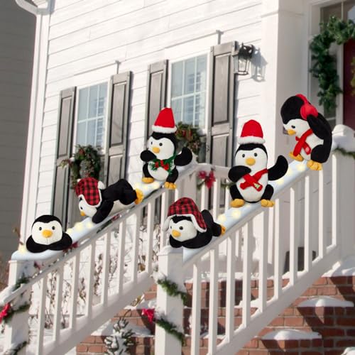 Christmas Penguin Staircase Decor Set with Plush Penguins & LED Lights - Variation 28
