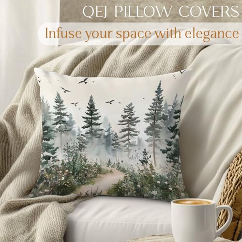 Forest Watercolor Pine Tree Pillow Cover 18x18 - Rustic Flannel