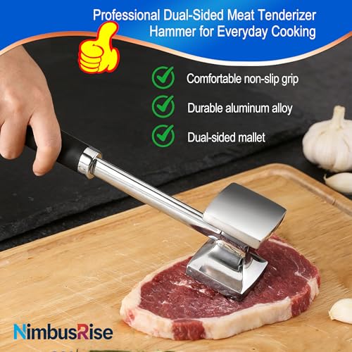 NimbusRise Dual-Sided Aluminum Meat Tenderizer Hammer with Grip