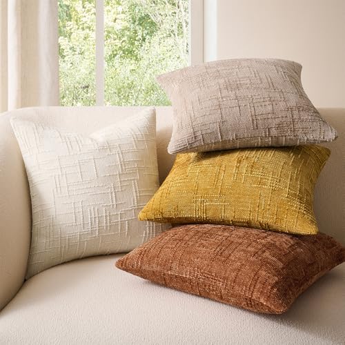 Soft Chenille Throw Pillow Covers Set of 2 - 18x18 Inch White