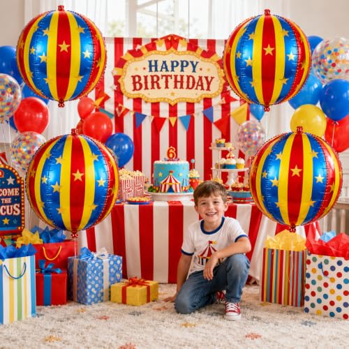 Red Blue Yellow 4 Pcs Carnival Foil Balloons - 22 Inch Striped