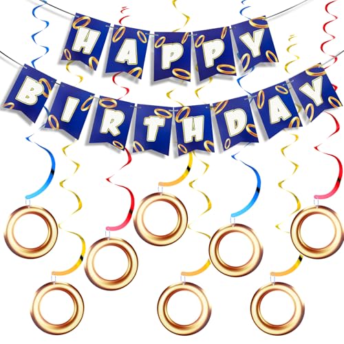 Cartoon Hedgehog Birthday Banner Set - Green Gold Ring Party Decorations