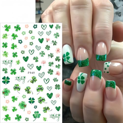 St. Patrick's Day 3D Nail Art Stickers - 8 Sheets Shamrock Green Clover Decals