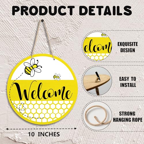 Huastatewolf Wooden Bee Welcome Sign for Front Door 10x10 Inch