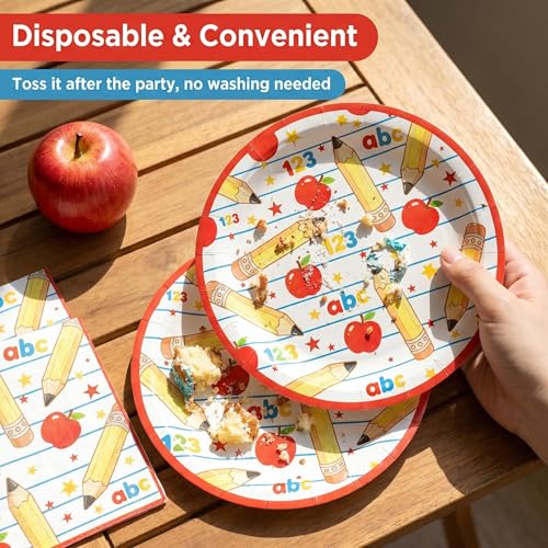 Back to School Plates & Napkins Set - 50 Pcs Apple Pencil Design